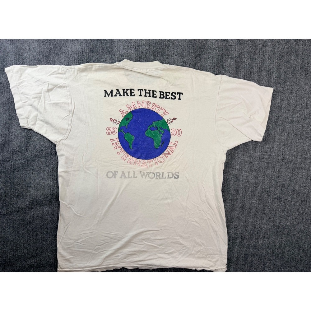 Vintage 89 90 Amnesty International Shirt XL White Graphic Tee Single Stitch USA